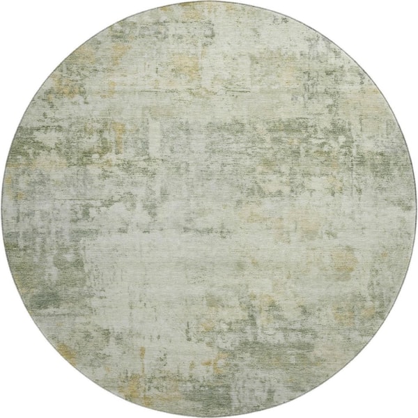 Mayfield Premium Machine Washable Abstract AMF2371 Aloe 8 ft. x 8 ft. Round Rug
