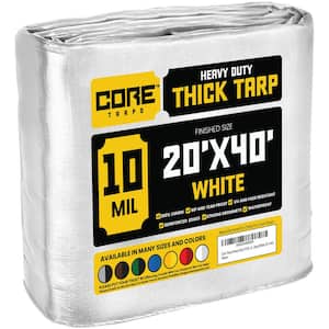20 ft. x 40 ft. White 10 Mil Heavy Duty Polyethylene Tarp, Waterproof, UV Resistant, Rip and Tear Proof