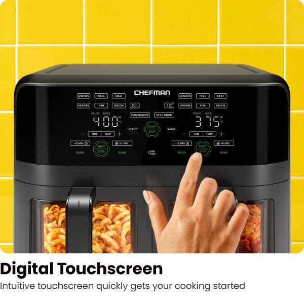 Chefman 9 qt. Black Dual Basket Air Fryer with Touch Control, Sync