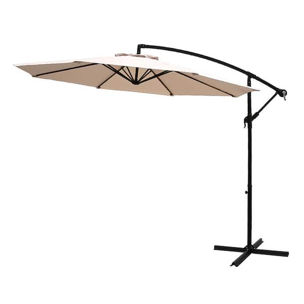 FLAME&SHADE 10 ft. Steel Cantilever Offset Patio Umbrella for Outdoor with Cross Base in Beige Solution Dyed Polyester