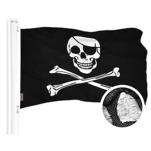 1 ft. x 1.5 ft. Polyester Pirate Jolly Roger Bones BK Flag Embroidered 300D BG 1PK