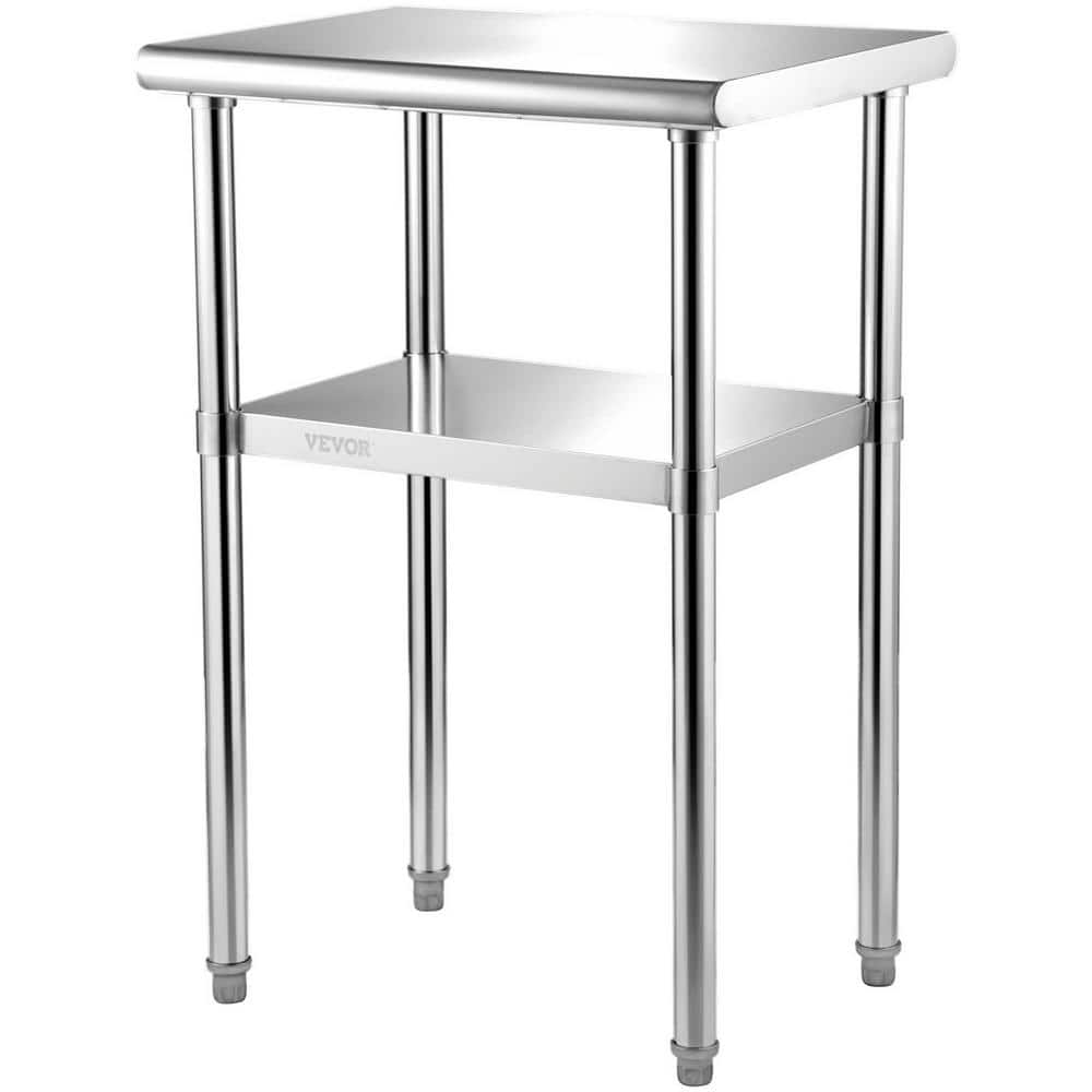 Sliver Stainless Steel 24 in. Kitchen Prep Table with Lower Shelf and Feet 