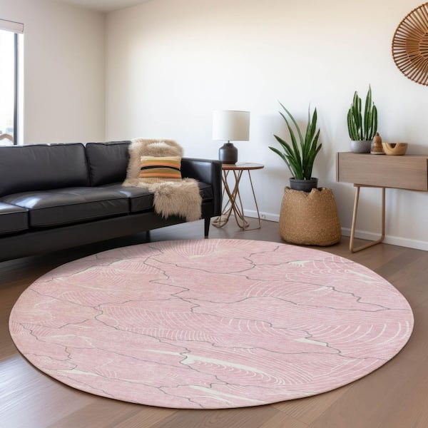 Mayfield Premium Machine Washable Abstract AMF1048 Pink 8 ft. x 8 ft. Round Rug