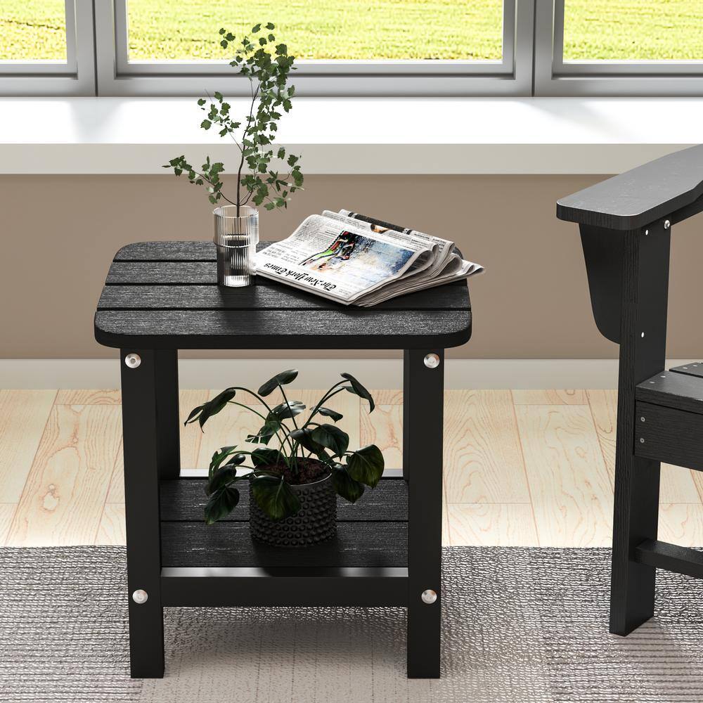 JEAREY Adirondack Square Resin Outdoor Side Table in Black PSCJBlack