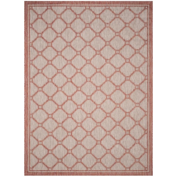 SAFAVIEH Courtyard Red/Beige 9 ft. x 12 ft. Geometric Indoor/Outdoor Patio  Area Rug