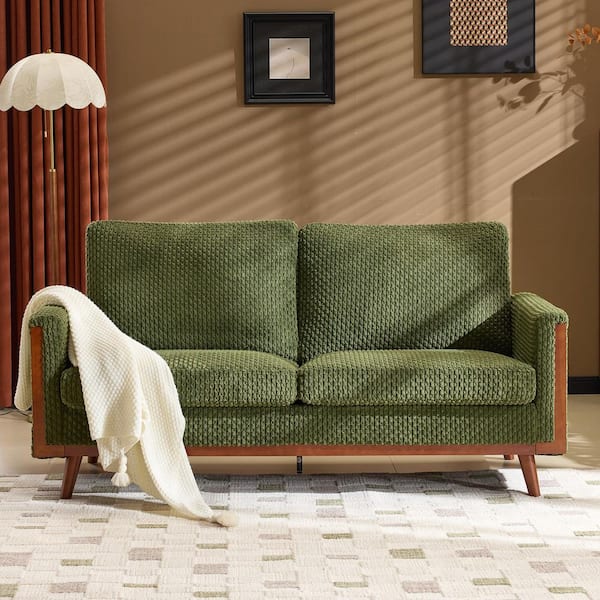 68.3 inch Velvet 2-Seater with Solid Wood Frame Loveseat in Olive Green