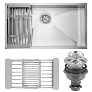 Handmade Undermount Stainless Steel 30 in. x 18 in. Single Bowl Kitchen Sink with Drying Rack