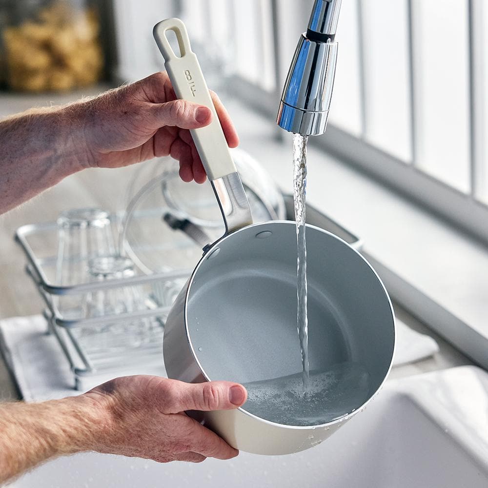 Cream 2.53QT Aluminum Nonstick Saucepan with Glass Lid