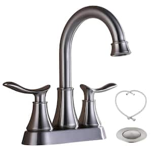 4 in. Centerset Double Handle High Arc Bathroom Faucet Combo Kit Included Pop-Up Drain, Supply Hoses in Brushed Nickel