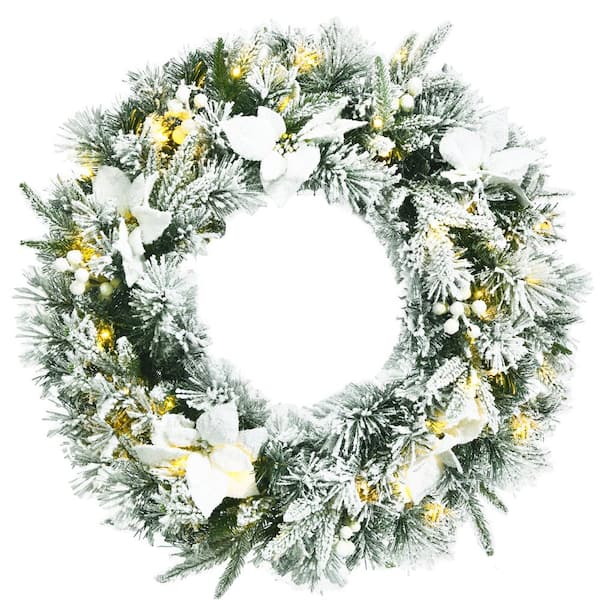 Costway 24 in. Pre-Lit Artificial Christmas Wreath