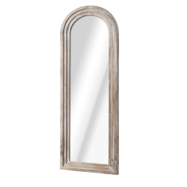 PexFix 21 in. W x 64 in. H Classic Arched Solid Wood Framed Mirror in Weathered White
