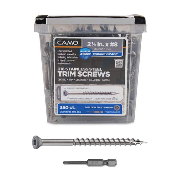 2-1/2 in. #8 316 Stainless Steel Dark Gray Premium Star Drive Trim Screws (350-Count)