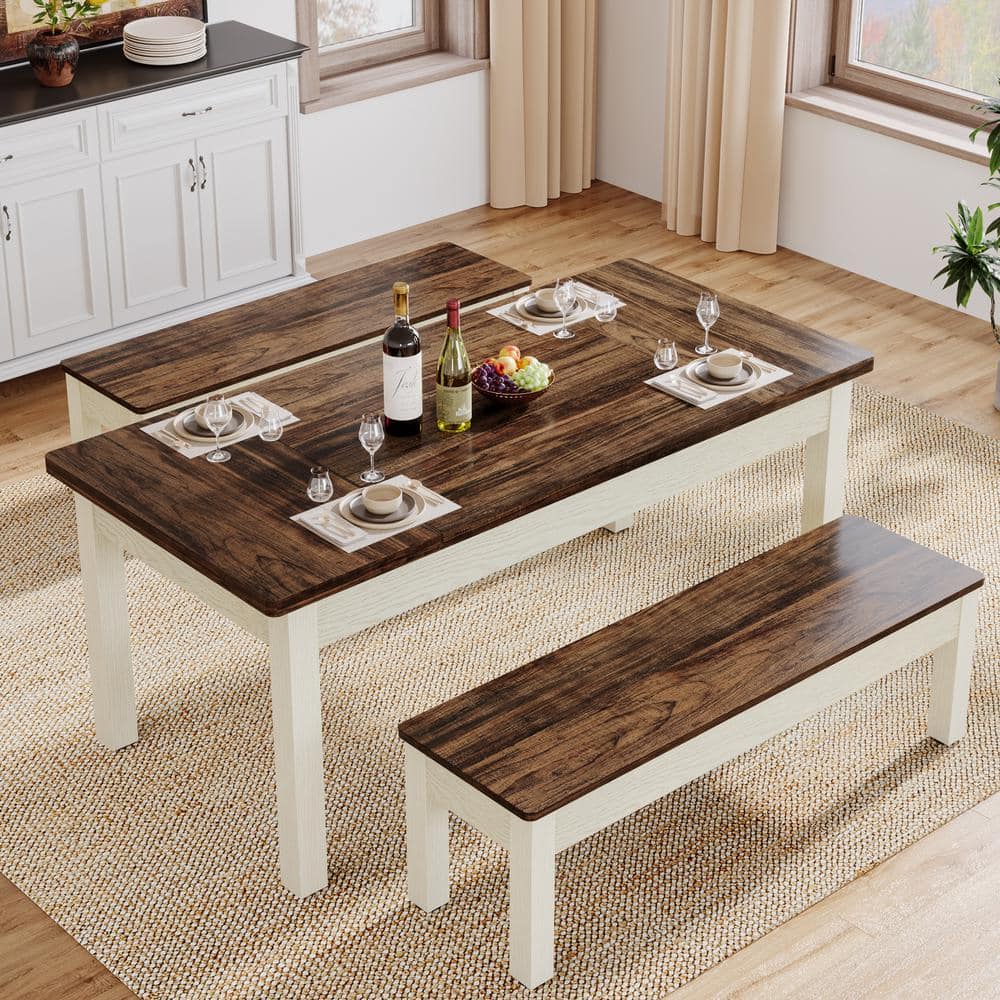 テーブル/1人用/BRW BYBLIGHT Roesler 3-Piece Rectangle Brown and White Wood Top