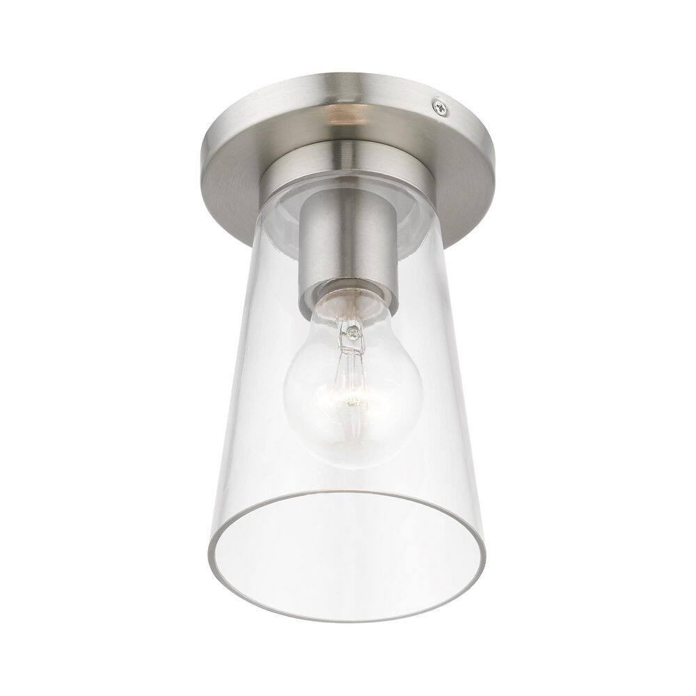 Brushed Nickel Clear Glass 1-Light Flush Mount