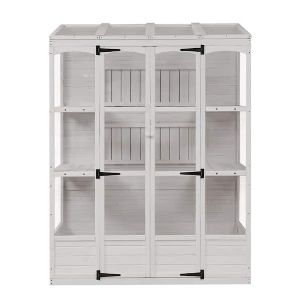 4.8 ft. x 2.4 ft. x 6.5 ft. Wooden Greenhouse Cold Frame with 4 Independent Skylights and 2 Folding Shelves, White