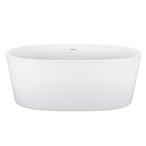 INSTER 67 in. x 32.28 in. Acrylic Oval Freestanding Soaking Non-Whirlpool Flatbottom Bathtub with Center Drain in White
