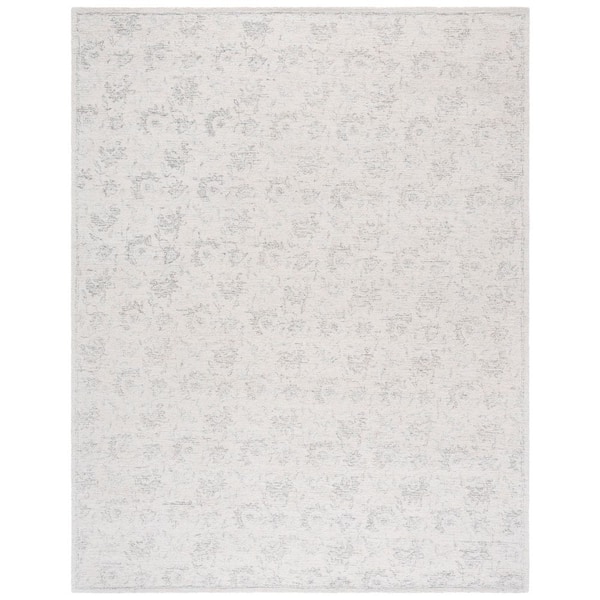 Ebony 9 ft. x 12 ft. Gray/Beige Distressed Faded Floral Area Rug