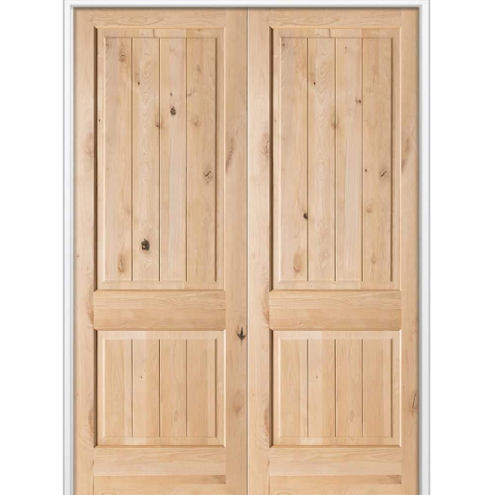 72 in. x 96 in. Knotty Alder 2-Panel V-Groove Solid Wood Both-Active Unfinished Wood Double Prehung Interior Door price history on PriceWatchPro