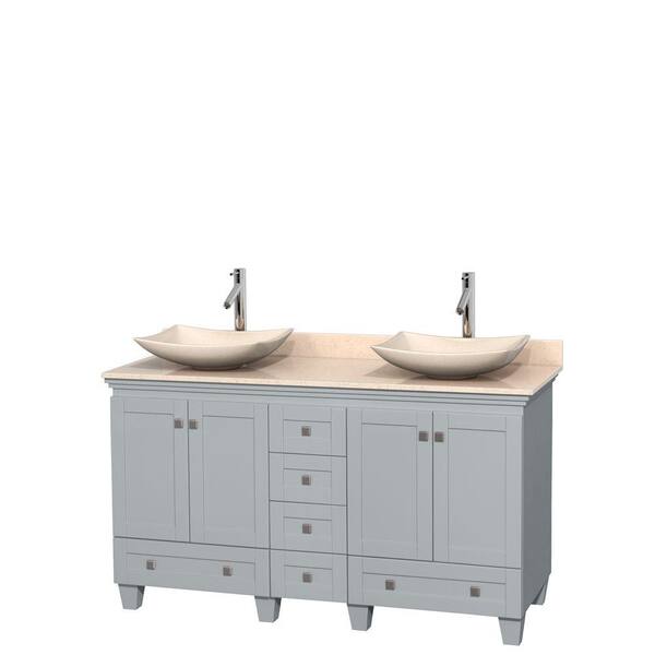 Wyndham Collection Acclaim 60 in. W x 22 in. D Vanity in Oyster Gray with Marble Vanity Top in Ivory with Ivory Basins