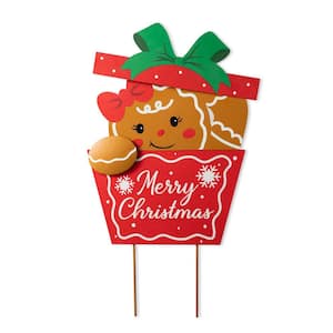 24 in. H Christmas Metal Gingerbread Giftbox Yard Stake or Standing Decor or Wall Decor