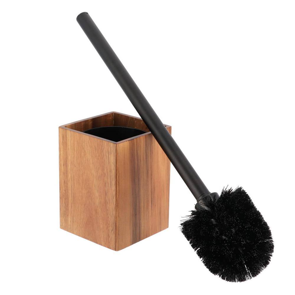 Acacia Square Toilet Brush and Holder Set Brown 66114167 The Home Depot