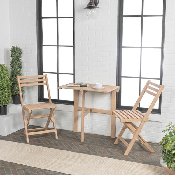 Nerja Modern Traditional 3-Piece Acacia Wood Outdoor Folding Bistro Set, Light Teak