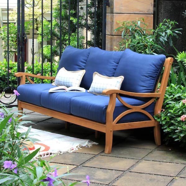 Cambridge Casual Abbington Teak Wood Outdoor Sofa Day Bed with Navy Cushion