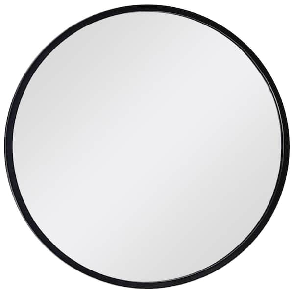 Thompson 24 in. W x 24 in. H Framed Round Solid Wood Bathroom Vanity Mirror in Black