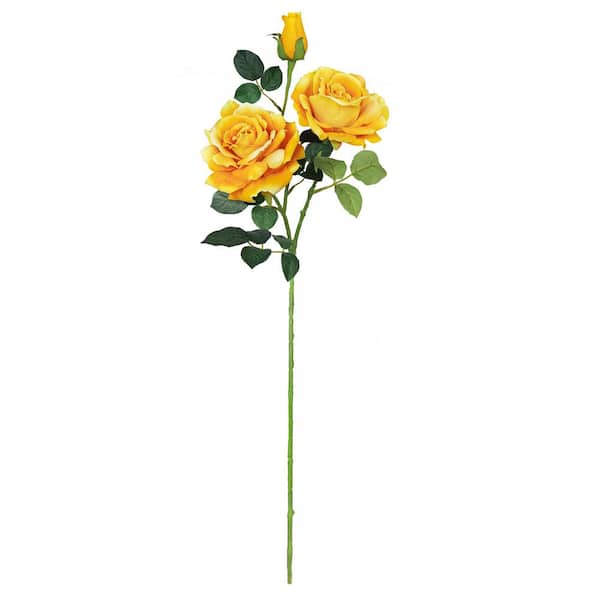 LIVING LUXURY 32 in. Honey Yellow Artificial Velvet Elegant Rose Flower Stem Spray (Set of 2)