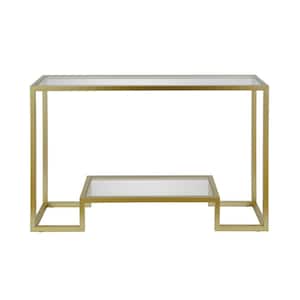 Athena 48 in. Gold/Clear Standard Rectangle Glass Console Table with Storage