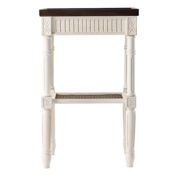 FUIN Rustic 13 in. White Rectangular MDF End Table with Espresso Tray Top and Woven Wicker Shelf