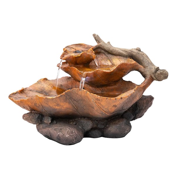 9" Tall Indoor Tabletop Tiered Leaf Hand-Painted Fountain with LED Lights