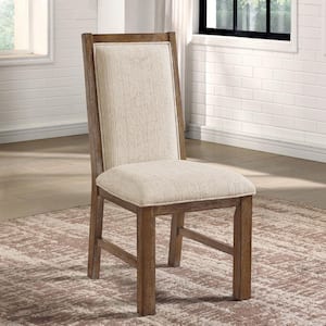 Addicus Rustic Oak and Beige Polyester Upholstered Side Chair (Set of 2)
