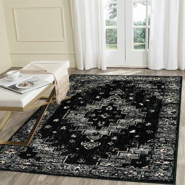 Selsa Oriental Black/Gray 5 ft. x 7 ft. Indoor Area Rug