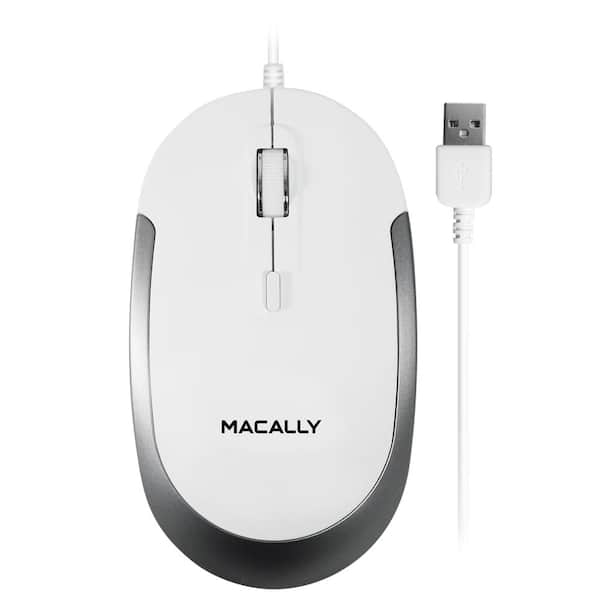 Macally Silent USB Mouse Wired for Mac/PC, Compact Design, Optical Sensor and DPI Switch 800/1200/1600/2400 in White