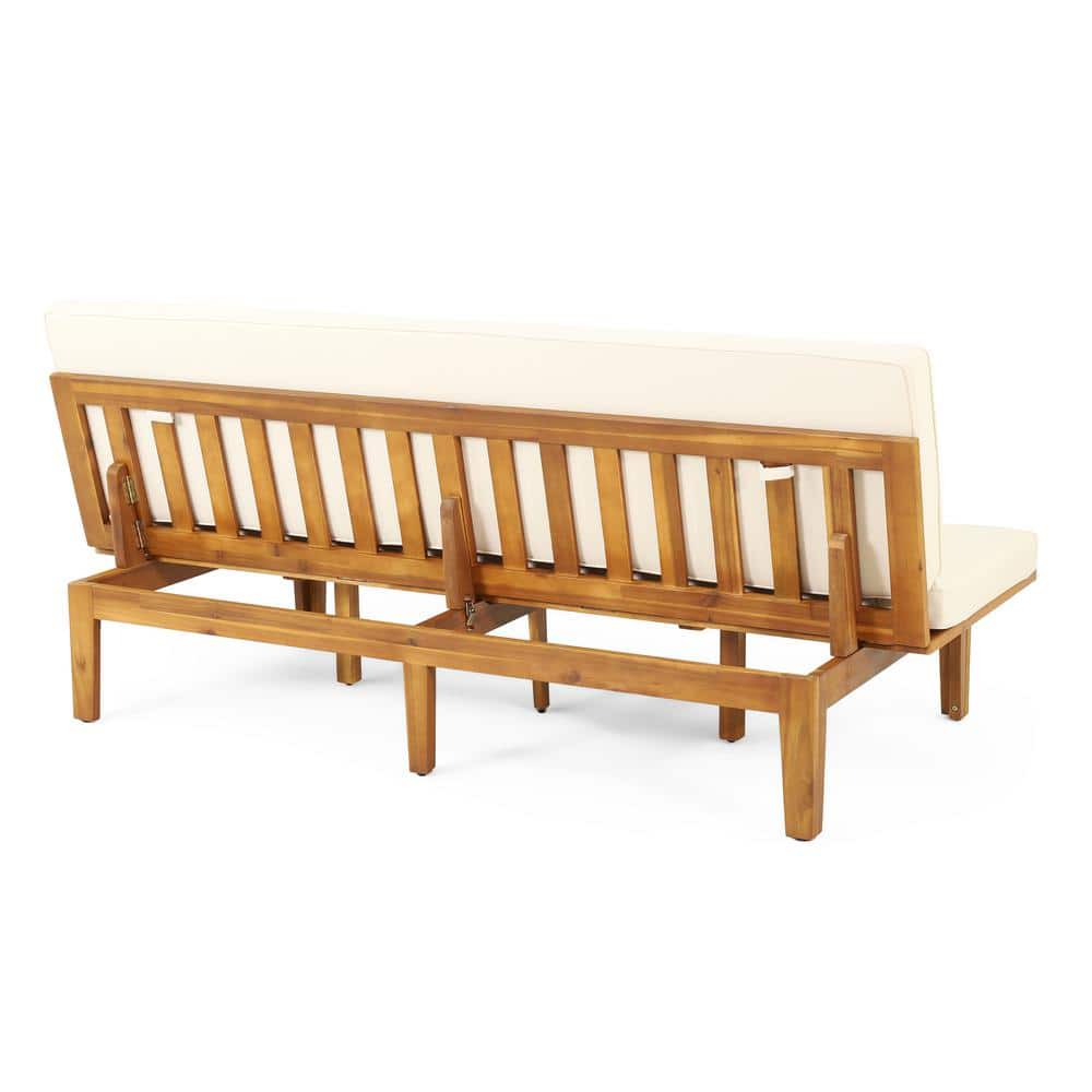 Teak and Beige Convertible Outdoor Daybed with Water-Resistant Cushions