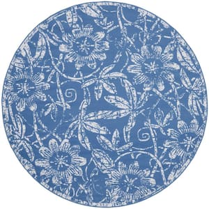 Whimsicle Blue 8 ft. x 8 ft. Floral Contemporary Round Area Rug