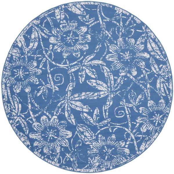 Nourison Whimsicle Blue 8 ft. x 8 ft. Floral Contemporary Round Area Rug