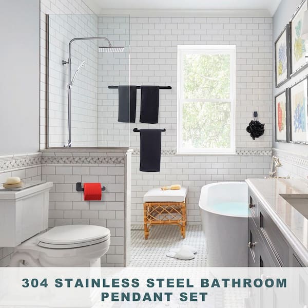 5-Piece Bath Hardware Set with Towel Rack, Hand Towel Holder, Toilet Paper Holder, Towel Hook in Matte Black