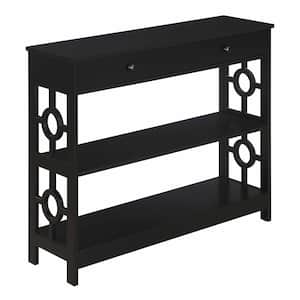 Ring 40 in. Black Standard Height Rectangle Wood Top Console Table with Drawer and Shelf