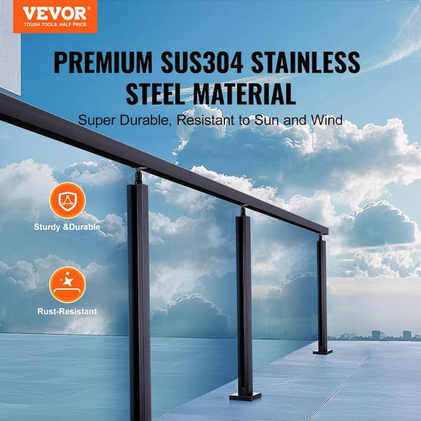 Glass Clamp 35.83 in. H x 4.13 in. W Black Glass Railing Bracket 304 Stainless Steel Stair Railing Kit