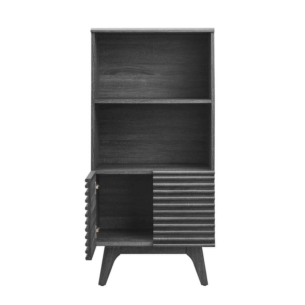Charcoal Wood Mid-Century Modern Display Cabinet Bookshelf