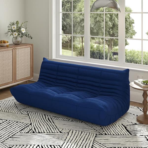 Magic Home Blue Teddy Velvet Polyester Large 45-72 in. Fireside Lazy Sofa Couch Bean Bag Rebound Sponge Floor Sofa for Living Room