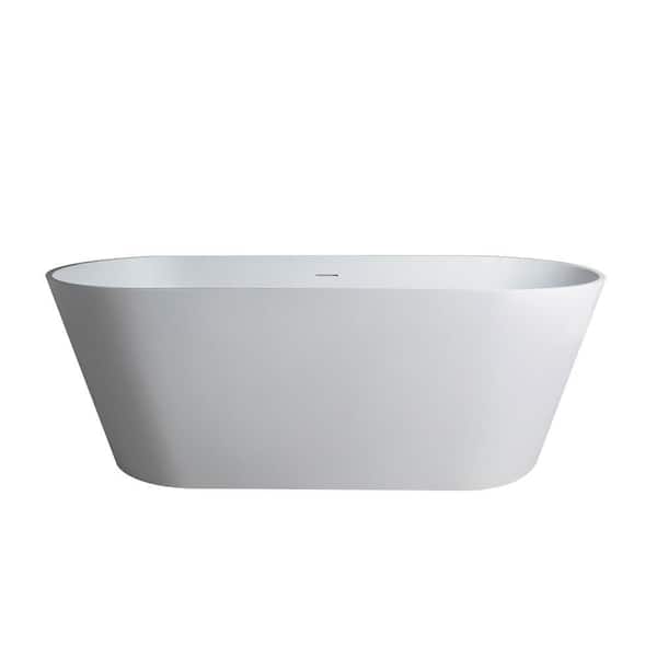 67 in. x 31.5 in. Artificial Stone Soaking Bathtub in Matte White Solid Surface with Overflow and Pop-up Drain