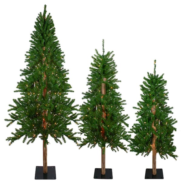 Northlight 4 ft. 5 ft. and 6 ft. Pre-Lit Alpine Artificial Christmas Trees with Clear Lights (Set of 3)