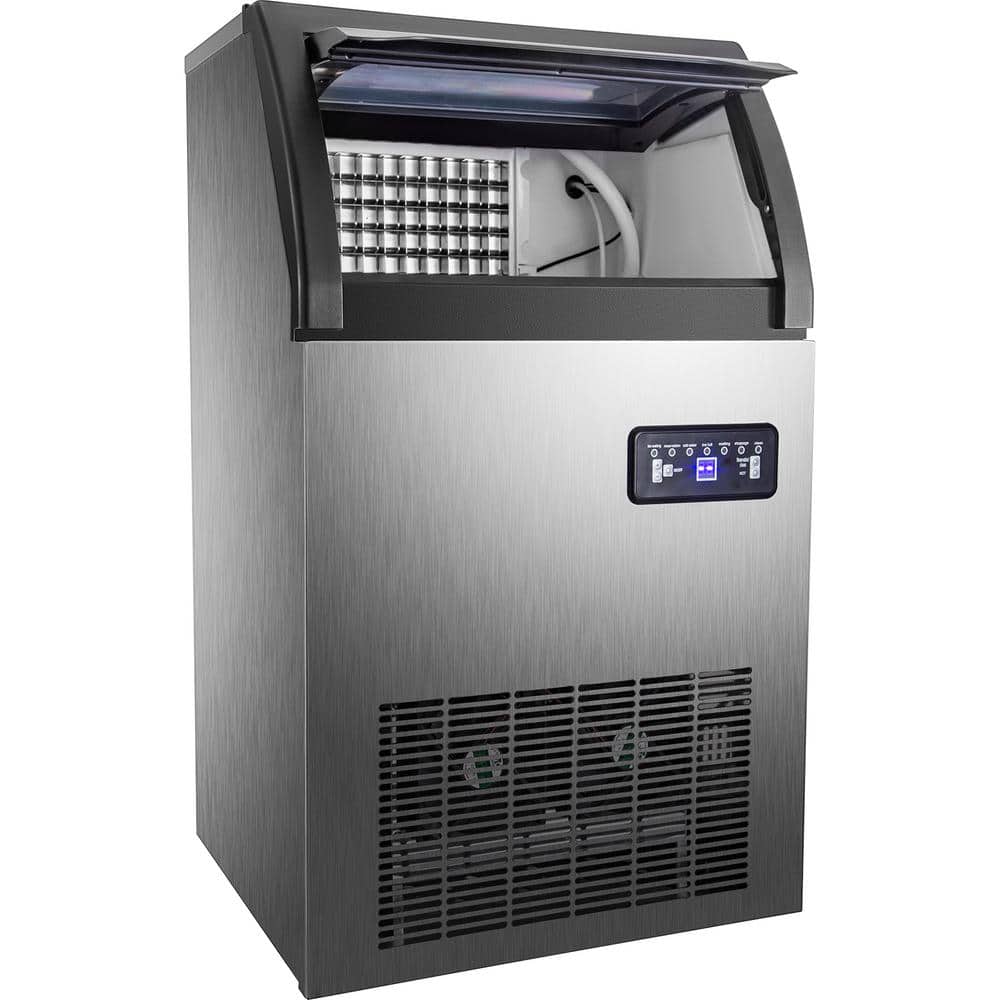VEVOR 132 lb. / H Stainless Steel Under Counter Freestanding Commercial Ice Maker with 39 lbs. Storage Bin in Silver