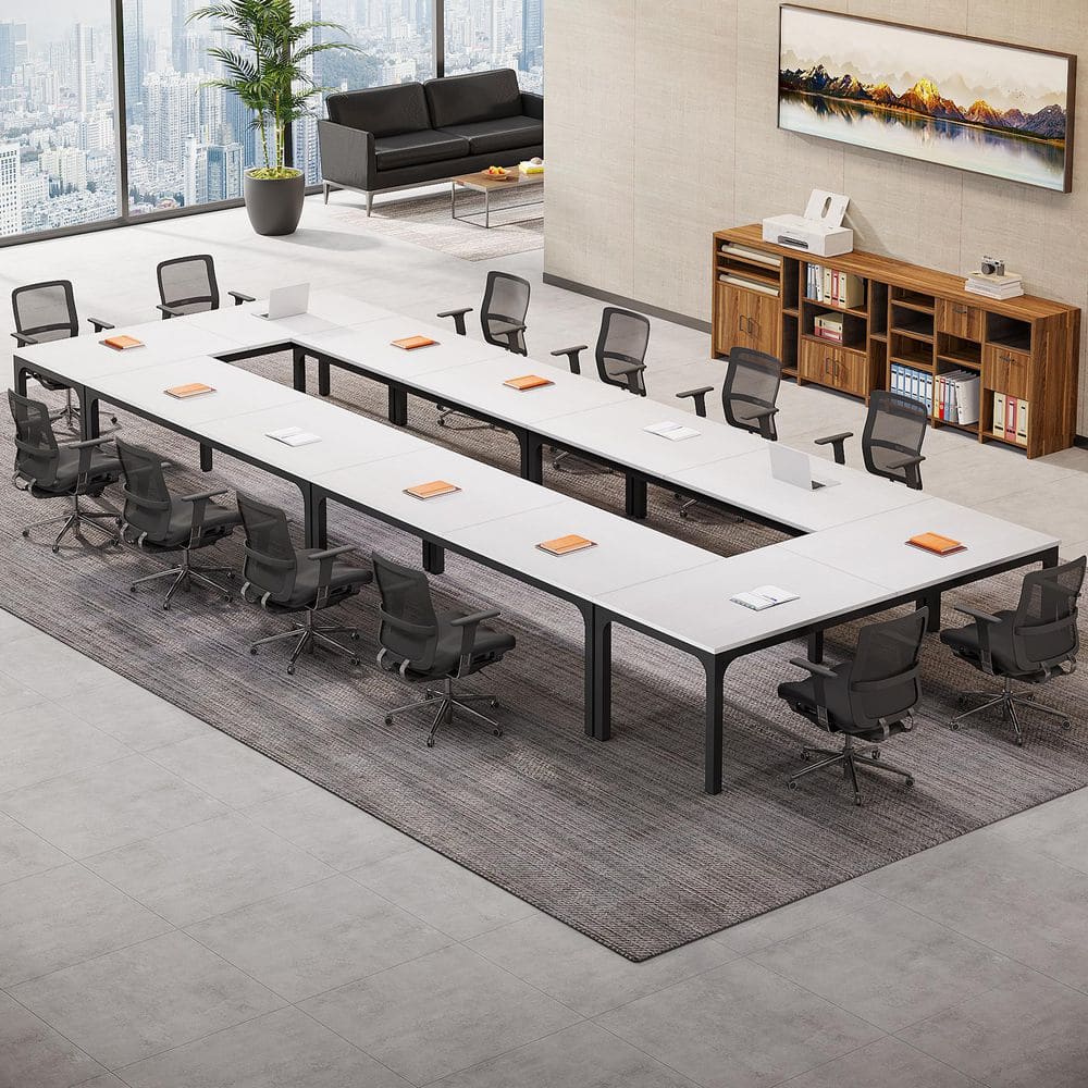 OPO Impulse 1200mm Straight Boardroom Table - White Melamine, Box Frame Legs