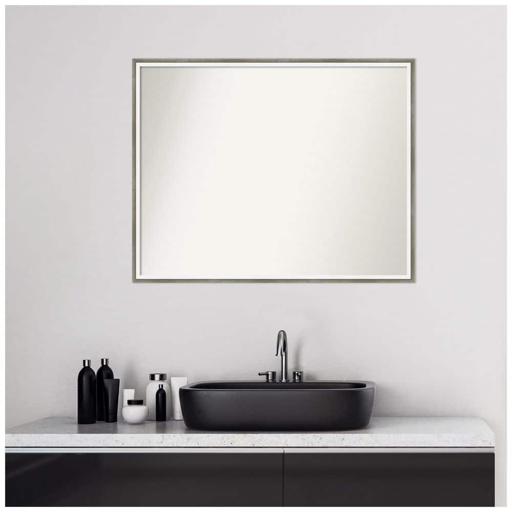 Lucie Silver Wood Rectangular Bathroom Vanity Mirror