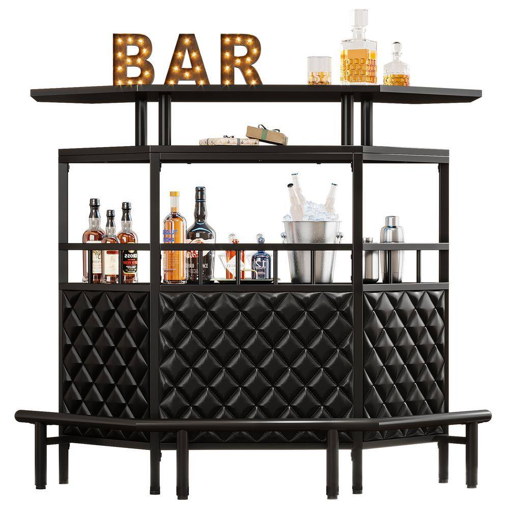 Tribesigns Bryan Black 43.33 in. Height Bar Cabinet, 4 Tier Home Bar ...