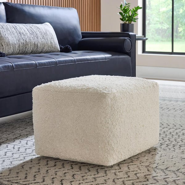 Home Decorators Collection Hand Woven Boucle Ivory Square Pouf Ottoman